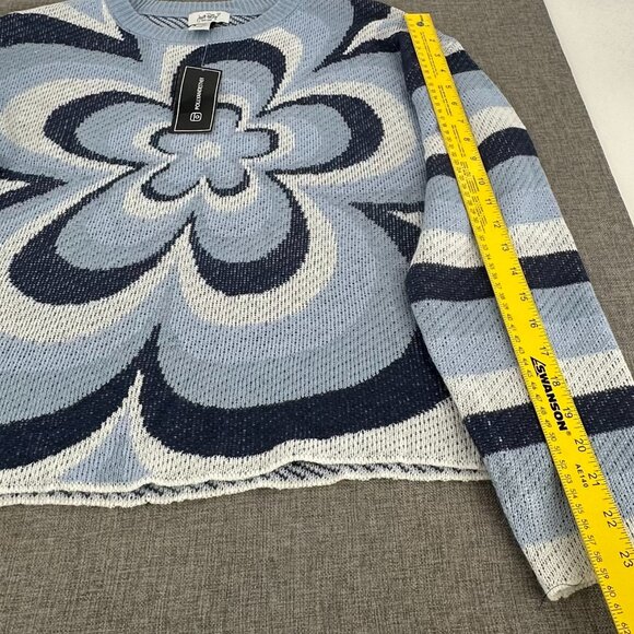 NEW! Just Polly‎ Knit Sweater Blue & White $49  Plus 3X Stripes Abstract Flower - Picture 6 of 12